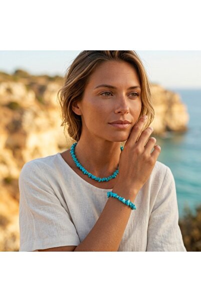 Hedea Turquoise Real Natural Stone Women's Necklace and Bracelet Set
