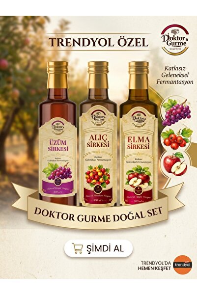 süper 3 lü sirke seti ALIÇ, ELMA, ÜZÜM SİRKESİ 500 ML CAM