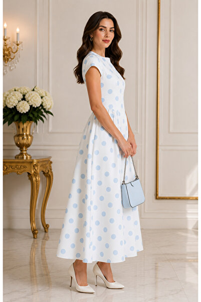 edabdress Vintage Puantiyeli Maksi Elbise, Retro 50'ler Tarzı Kısa Kollu Yazl...