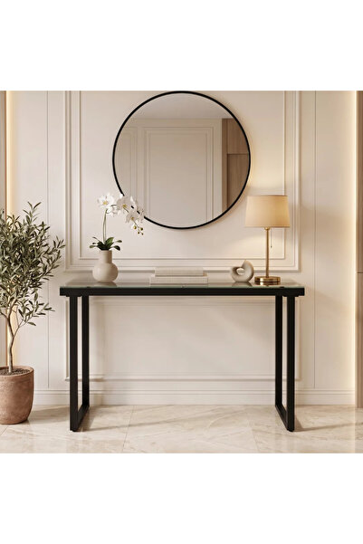 Al Hadaya Mall Transparent Glass Console Table with Modern Design - Black and...