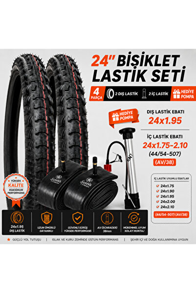 Service 24x1.95 Bisiklet Dış Lastik ve 24x1.75-2.10 İç Lastik Seti | 2 Dış + ...