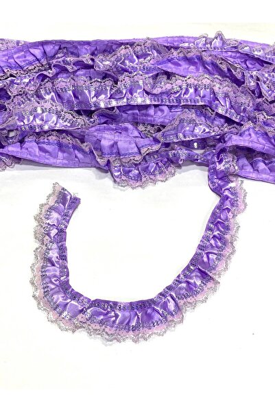 karantuhafiye Sequin Pleated Ruffle Ribbon / Satin Ruffle / 4 cm / 1 Meter Lilac