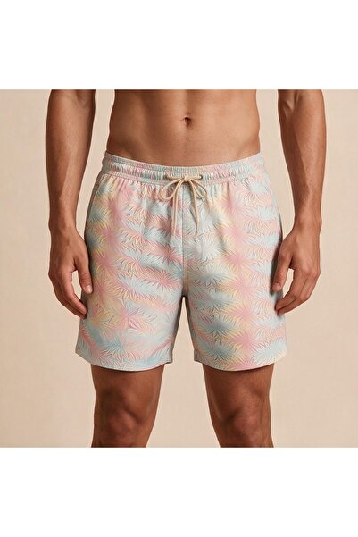 HSCO Ebru Pattern Mesh Swimsuit Regular Fit Men's Swim Shorts