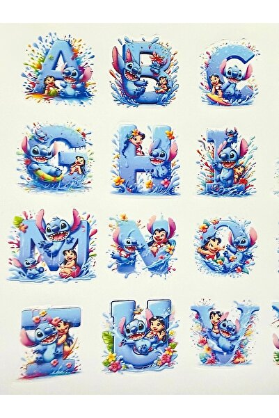 Buki'nin Atölyesi Stitch Temalı Alfabe Harf Sticker Seti – 48 Adet – 3 cm – H...