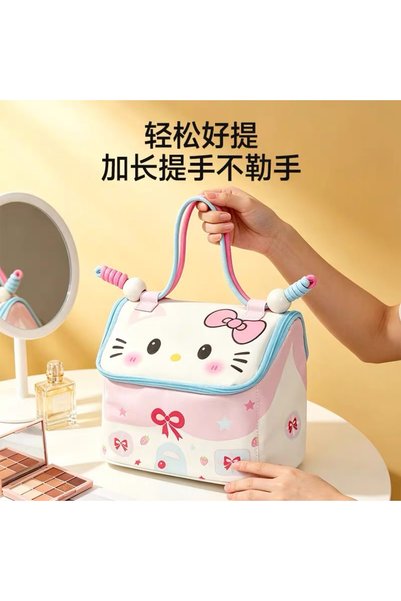 synshop Sevimli Kedi Hello Kittyyy Desenli Pembe Çok Büyük Boy Kalemlik Makyaj Çantası Bebek Bakım Seyahat El Çantası