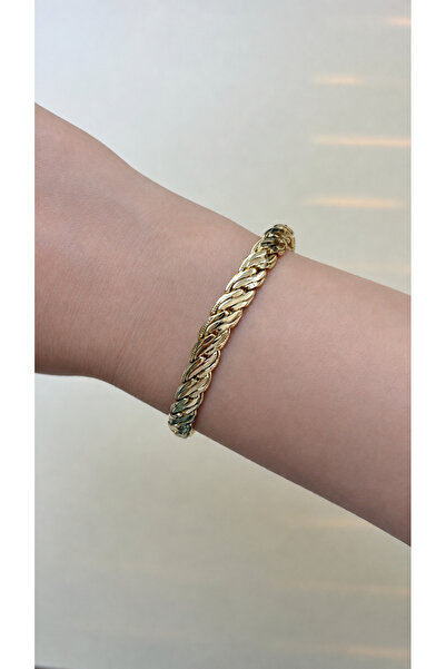 Reverie Atelier Kadın Gold Burgu Örgü Zincir Bileklik 14K Altın Kaplama Ayarl...