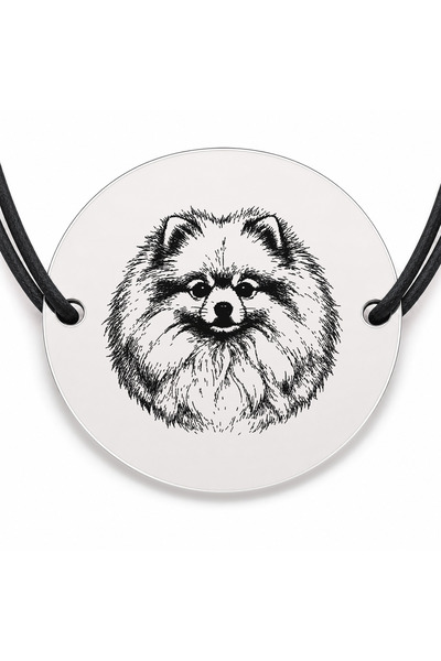 Simoshop Brățară argint 925 cu bănuț gravat portret de Pomeranian, șnur negru...