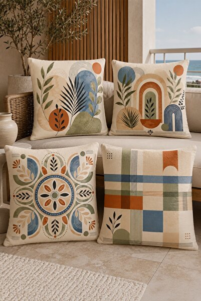 EVPANYA Set de 4 huse de pernă cu model abstract curcubeu și linii