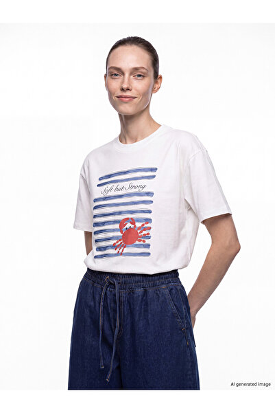 LC Waikiki Lcw Comfort White Printed 100% Cotton Women's T-Shirt