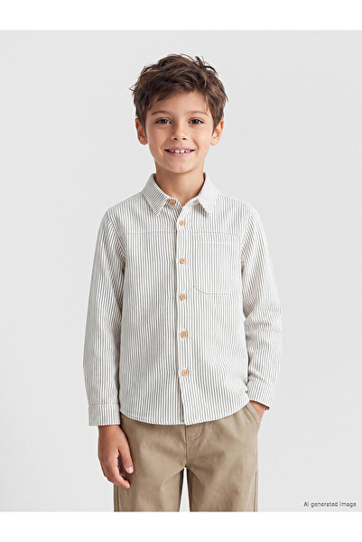 LC Waikiki Nevavm Long-Sleeved Striped Patterned Boy's Shirt with a Difference