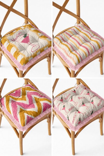 IdeCraft Martini Cocktail and Pink Yellow Line Patterned Fringed Fluffy Chair...