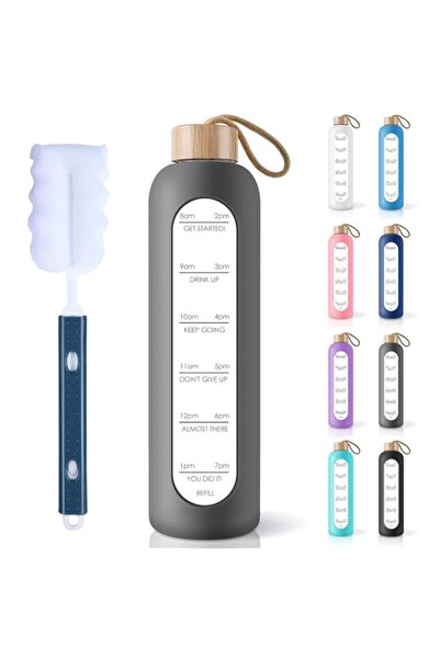 Generic PROBTTL 32 Oz Borosilicate Glass Water Bottle with Time Marker Remind...