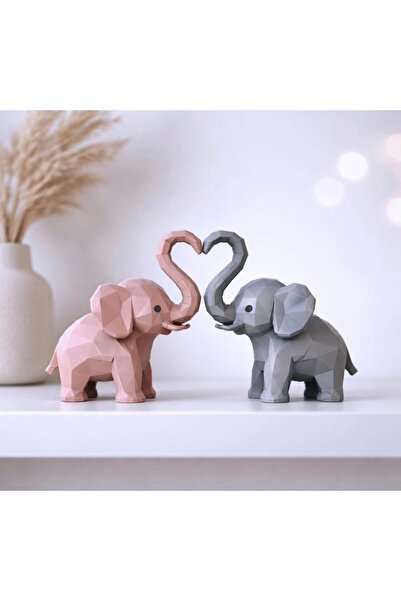 ROKH 🐘 2’li Fil Biblo Seti | Kalp Tasarımlı Sevimli Fil Çifti | 3D Baskı Dek...