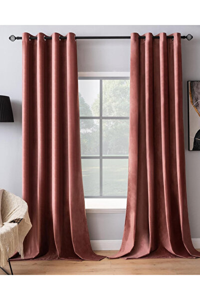 OEM Set de 2 perdele opace Emema, cu inele, 140x260cm, Roz prăfuit