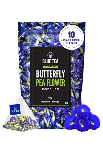 BLUE TEA زهرة البازلاء الفراشية المجففة - 10 أكياس شاي هرمية الشكل |   100% ع...