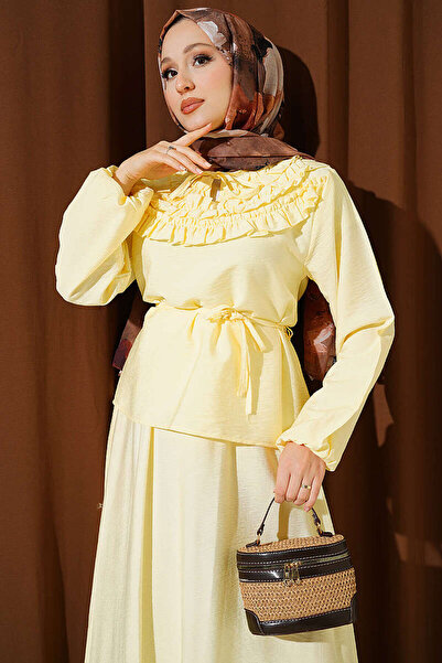 MODA ŞEHNAZ Women's Gathered Collar Skirt Suit
