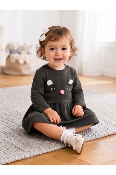 N-IVORYY 95% Cotton Two-Thread Ruffled Girls' Dress – Soft Textured Cute Cat ...