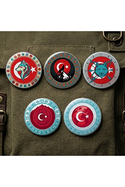 Fikart Şanlı Türk Bayrağı ve Vatansever Özel Koleksiyonu 5'li Paket 58mm Buto...