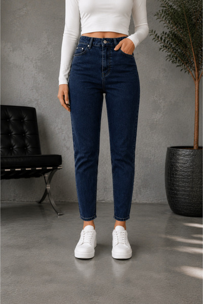 Alice Kadın Koyu Mavi Yüksek Bel Likralı Mom Jean