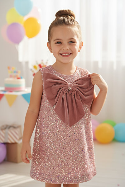 zühre balaban Pink Velvet Sequined Bow Short Dress
