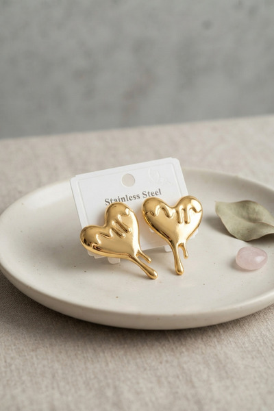 Skygo 316L Steel Gold Color Melting Heart Model Earrings Tj-Bkp12020