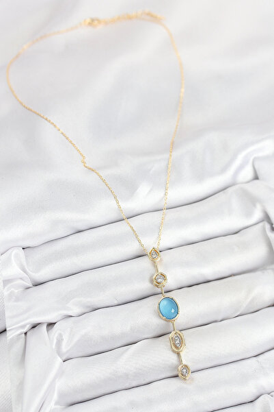 online kapsulavm avm alışveriş Brass Chain Blue Gold Color Zircon Stone Y Nec...