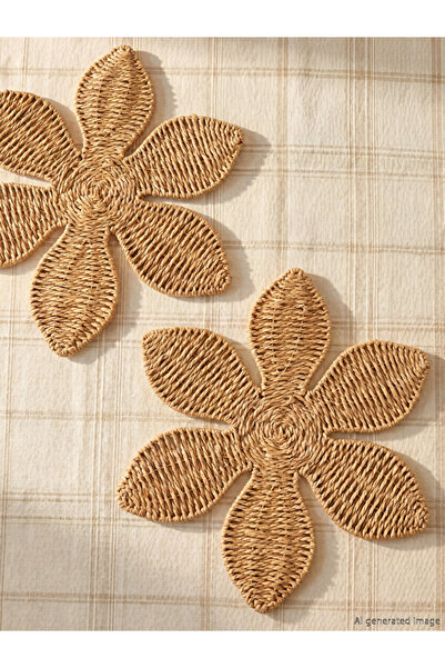 LC Waikiki Sparkling Choices Flower Shaped Straw Weave American Service Set f...