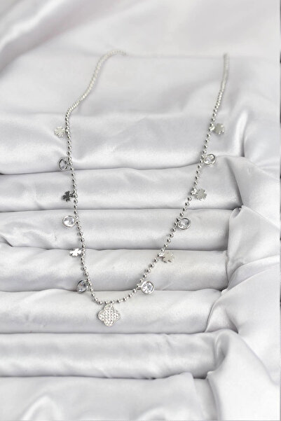 online kapsulavm avm alışveriş Brass Silver Color Clover Model Women's Necklace
