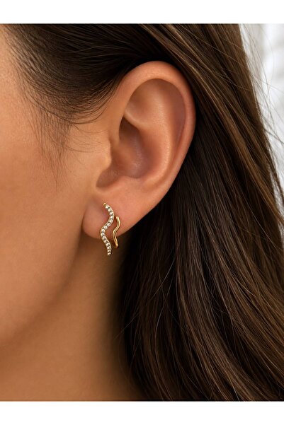 stainless steell Double View Zircon Stone Steel Earrings