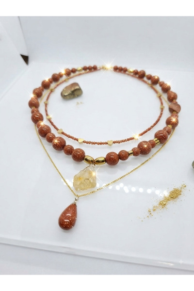 Shine Elagance مجموعة قلادات نسائية من 3 قطع من حجر الهيماتيت الطبيعي والستار...