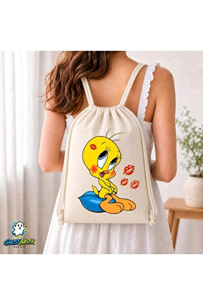 Ghostbastır Design Tweety Drawstring Linen Bag C355