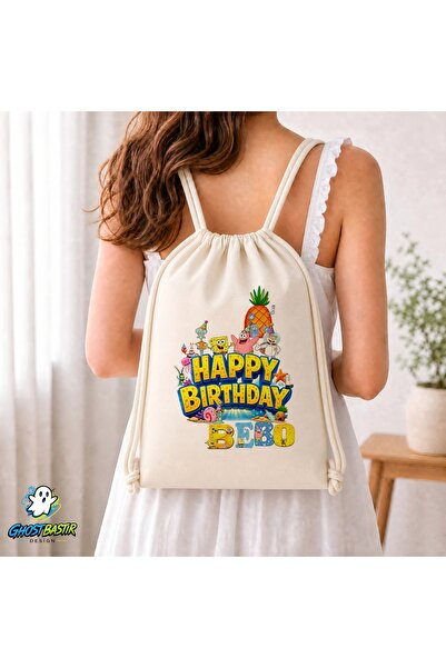 Ghostbastır Design Spongebob Drawstring Linen Bag C299