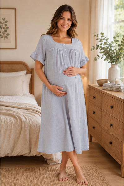 by İGP Muslin Fabric Maternity Short Sleeve Nightgown with Breastfeeding Feat...