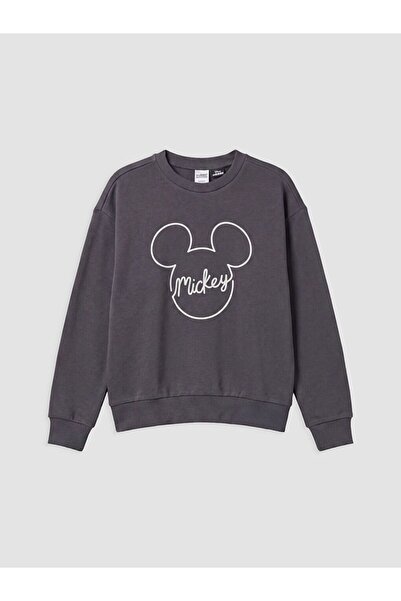 LC Waikiki Gray Mickey Mouse Printed Girls' Sweatshirt