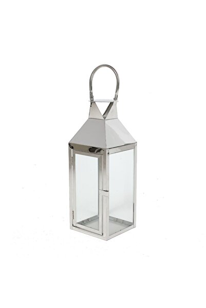 OEM Felinar decorativ, exterior, de gradina, inox + sticla, gri, 15 x 14 x 40 cm