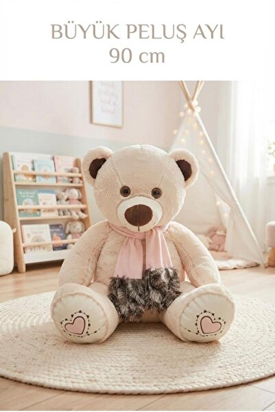 Tıfıl Toys Ecru Bear with Plush Scarf and Belly 90 cm Cute and Comfortable: P...