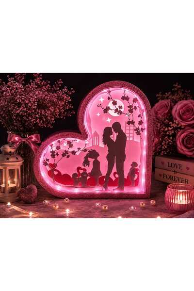 💖 Kalp Temalı Işıklı Dekoratif Silüet, USB Çıkışlı, Aç-Kapa anahtarlı – 21x21 cm