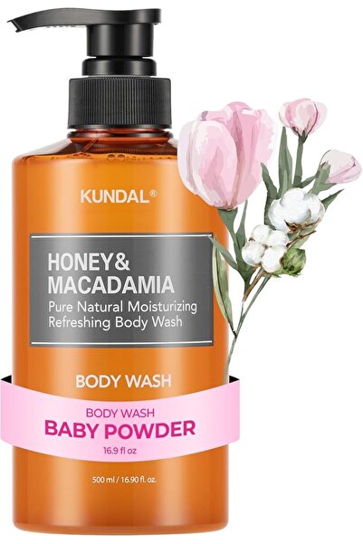 Kundal Honey and Macadamia Moisturizing Refreshing Body Wash 500 ml, Baby Powder