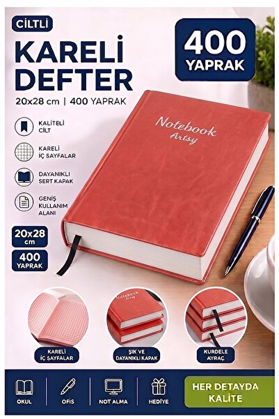 Artlantis Ciltli Kareli Defter 400 Yaprak 20x28cm 1 Adet Çok Yapraklı Sert Ka...