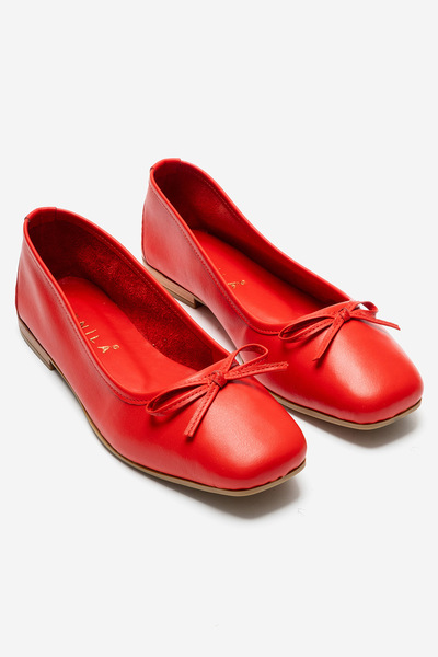 ERNİLA Genuine Leather Women's Ballet Flats with Bows