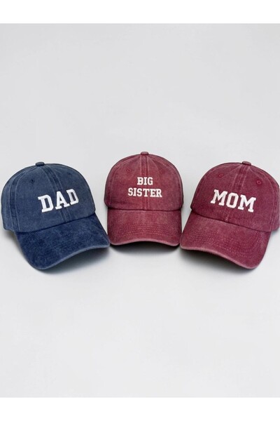 ŞapkaMania Dad & Mom & Big Sister College Font 3-Piece Washable Navy Blue Bur...
