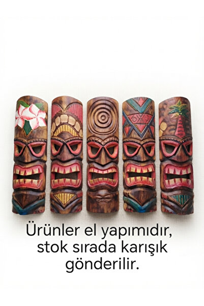 PİRAMİGO El Yapımı Büyük Ahşap Tiki Duvar Maskesi 50 Cm - Egzotik Dekoratif Heykel Mask