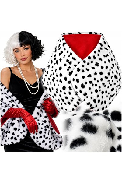 Korbi Șal din blană artificială, inspirat de Cruella, alb-negru