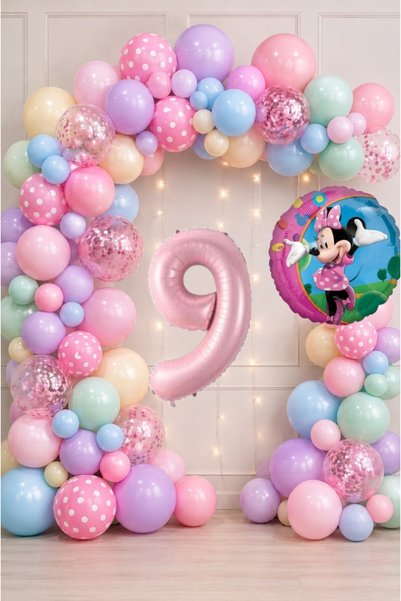 ALYA Set de baloane pentru ziua de naștere cu tematică Minnie Mouse și LED-ur...