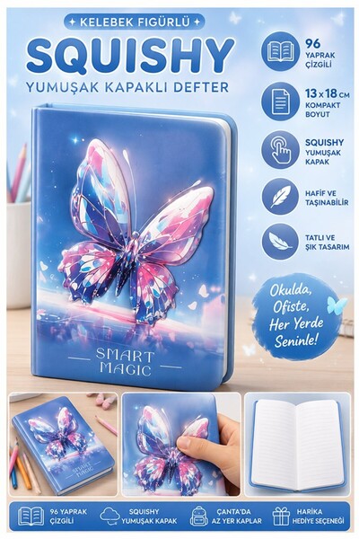 Artlantis Butterfly Squishy Soft Cover Notebook 96 Sheets 13x18cm 1 Piece DF-...
