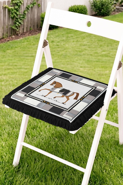 Realhomes Horse Figured Plaid Frame Patterned Fringed Zippered Chair Cushion ...