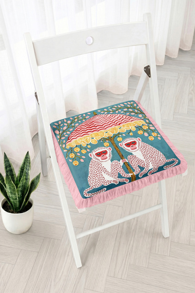 Realhomes Tropical Patterned Fringed Zippered Chair Cushion with Umbrella and...