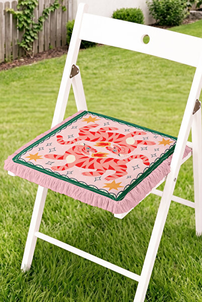 Realhomes Two Tiger Figures Star Motif Fringed Zippered Chair Cushion - Retro...