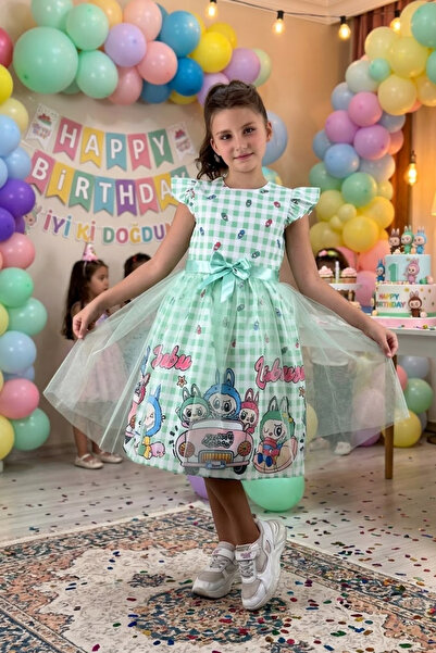 tny kids collection Girl's Labubu Printed Tulle Detailed Gingham Birthday and...