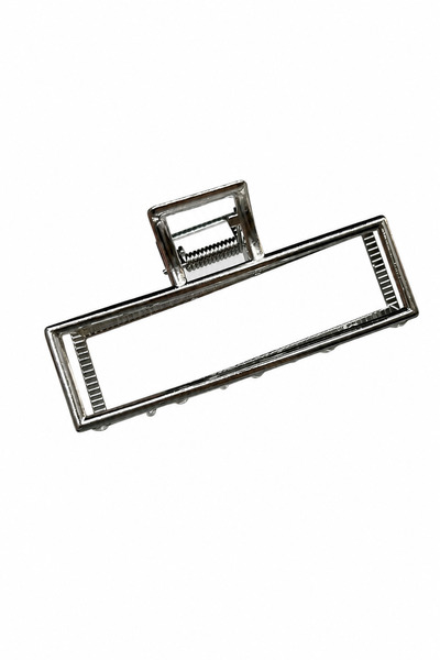 Jack Ferrero Metallic Gray Rectangular Design Hair Clip Stylish and Modern Ha...
